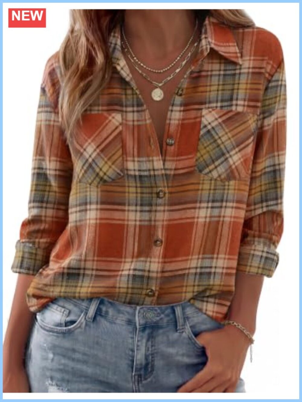 Women's Flannel Plaid Button Down Long Sleeve Shirt